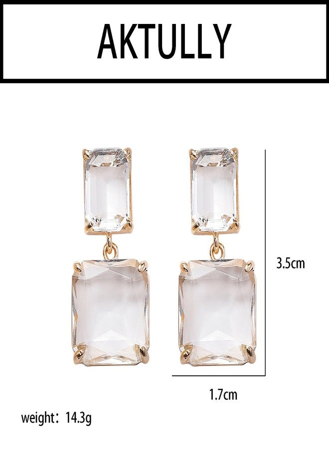 Aktully Crystal Square Earrings for Women Clear Earrings Rhinestone Geometric Earrings Transparent Rectangle Drop Earrings Wedding Bridal Birthday Jewelry Gift for Women (Clear) - Image 4